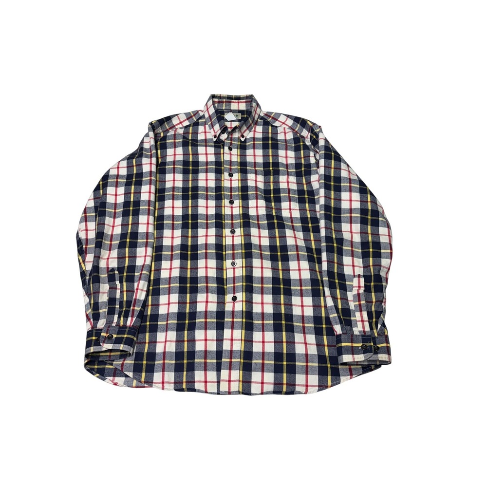 LL Bean Mens Large Regular Plaid Flannel Button Down Shirt Navy Red 228061